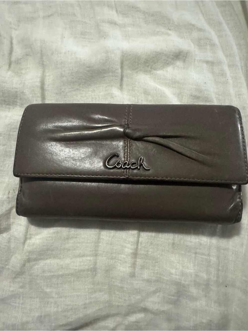 Coach Brown Fold-Over Leather Wallet with Logo